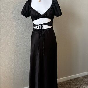 Black Tie-Front Cutout Maxi Dress